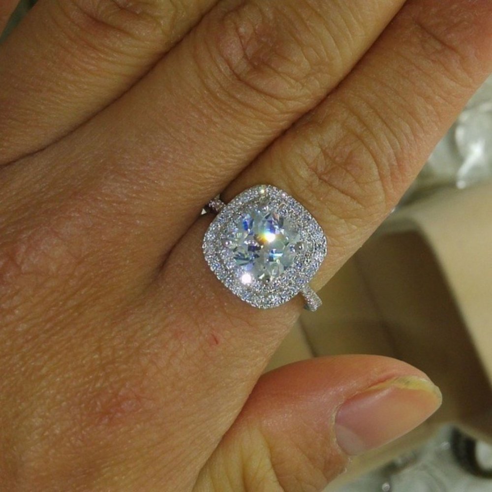 NEW 925 Sterling Silver Diamond Double Halo Ring - Picture 4 of 8